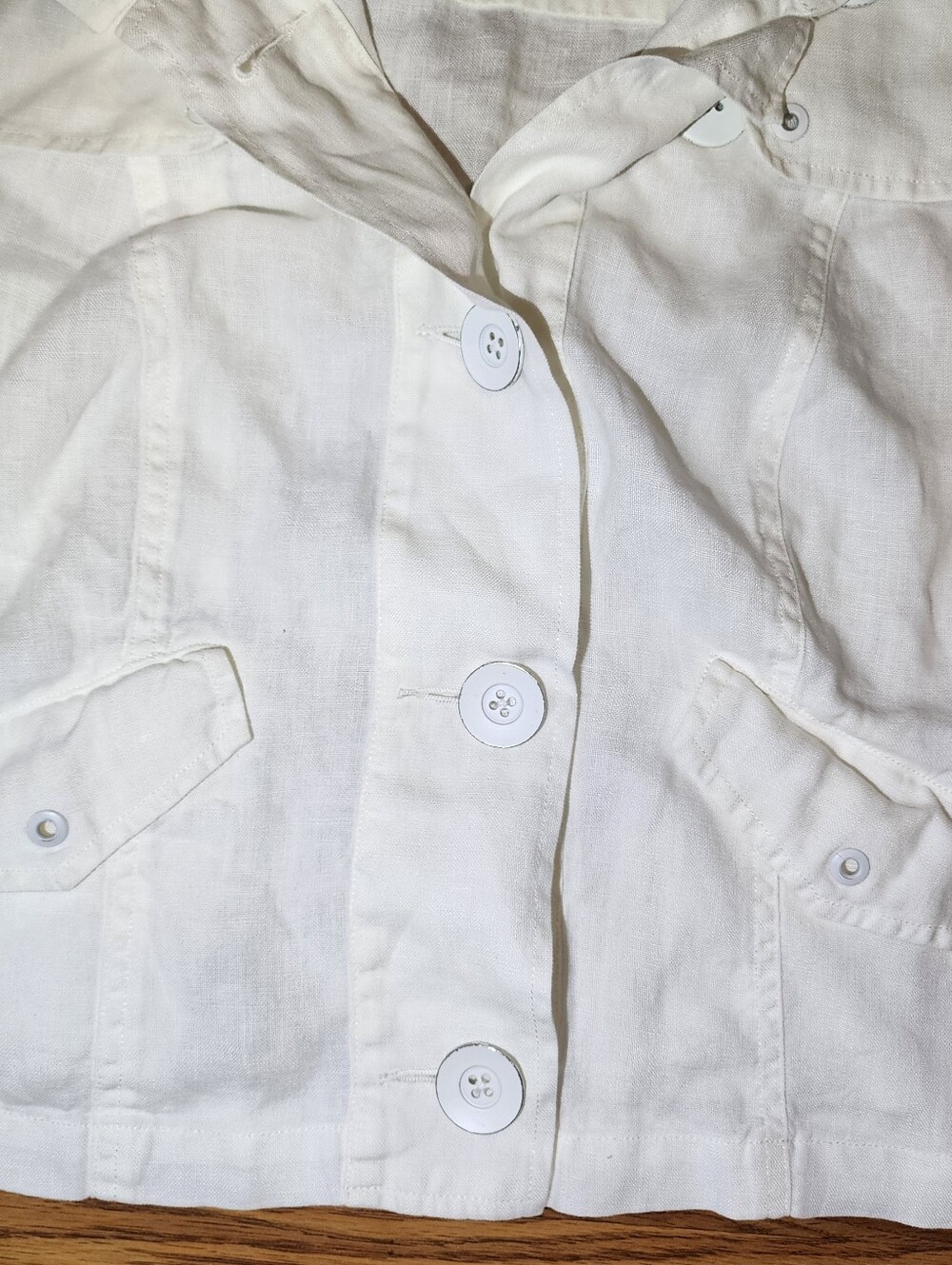 CAbi Womens Small Topside Topper White 100% Linen Jacket  Metal Buttons - Picture 4 of 14